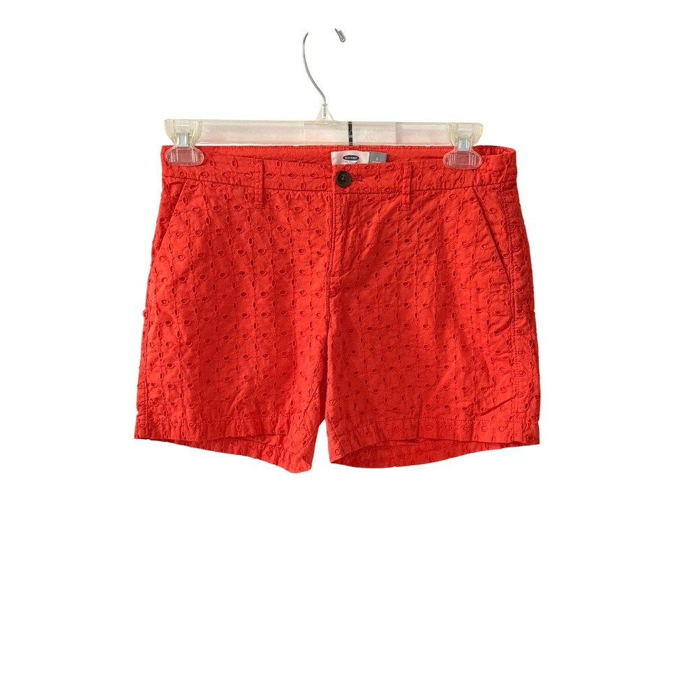 Old Navy Red Orange Eyelet Shorts Womens SZ 2 Cotton Lined Summer‎